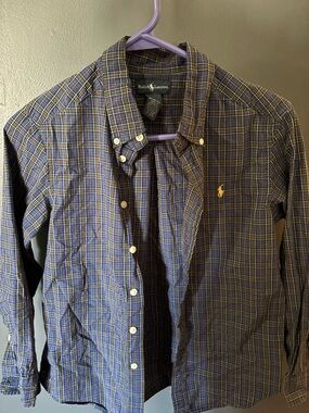 Ralph Lauren Boys Plaid Button-Down Shirt - Navy/Yellow